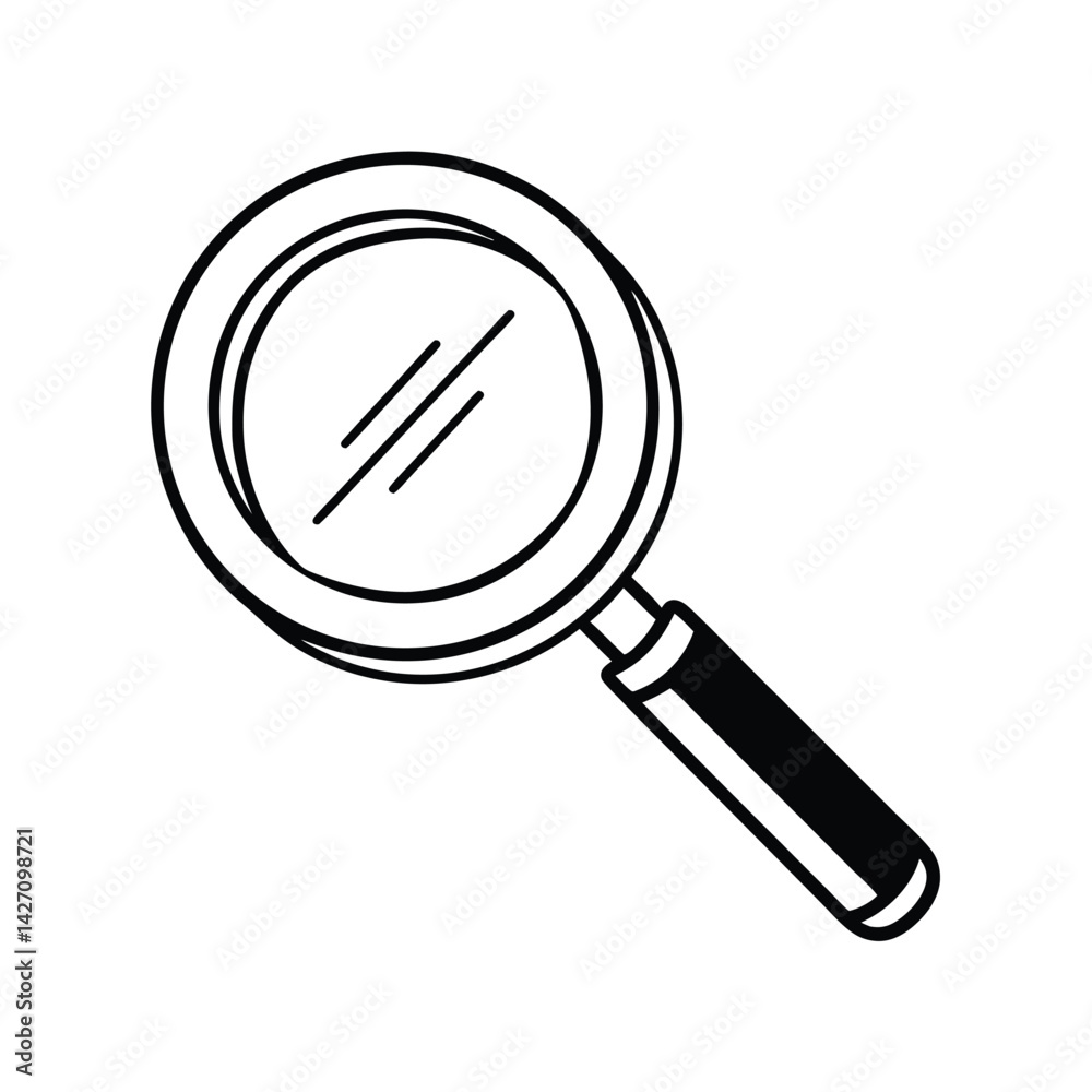 Vector magnifying glass icon presents a tool for search and zoom, an isolated optical lens object used for magnification Vector magnifying glass icon presents a tool for search and zoom, an isolated optical lens object used for magnification