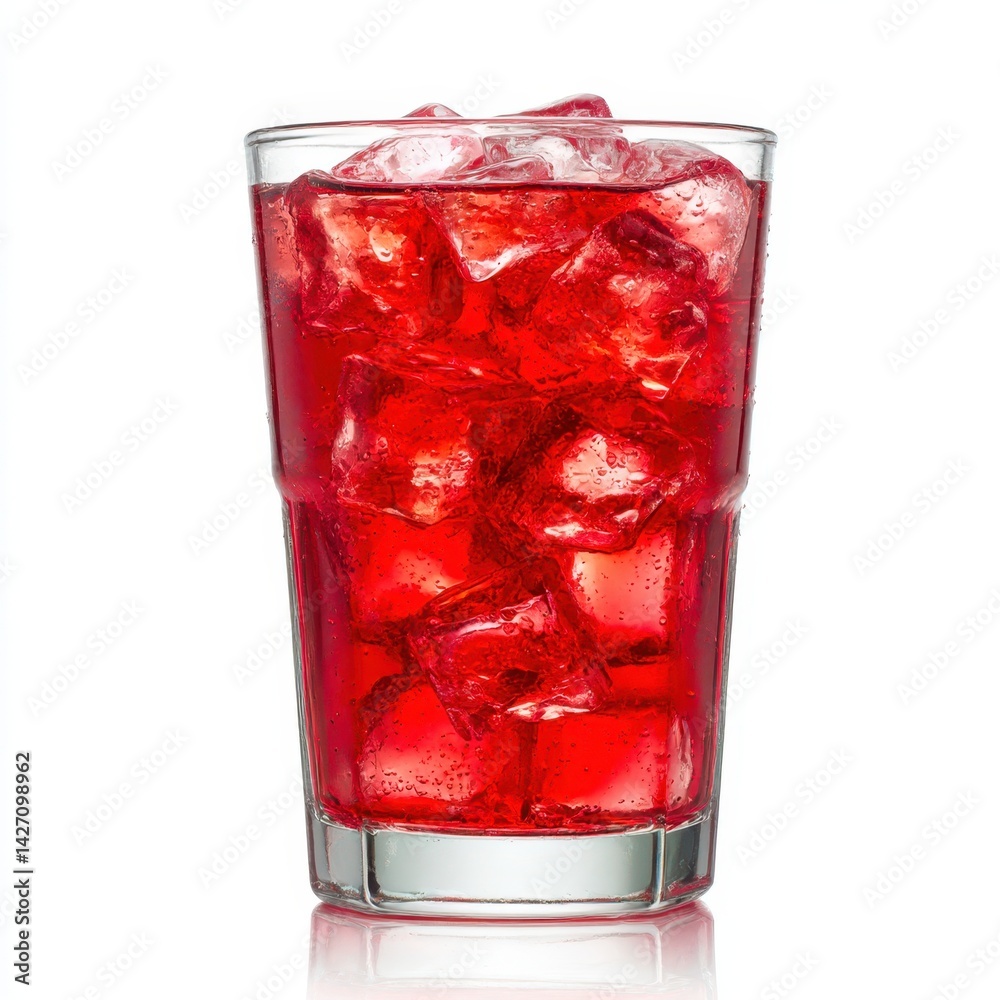 Red drink glass with ice cubes isolated on a white background Red drink glass with ice cubes isolated on a white background