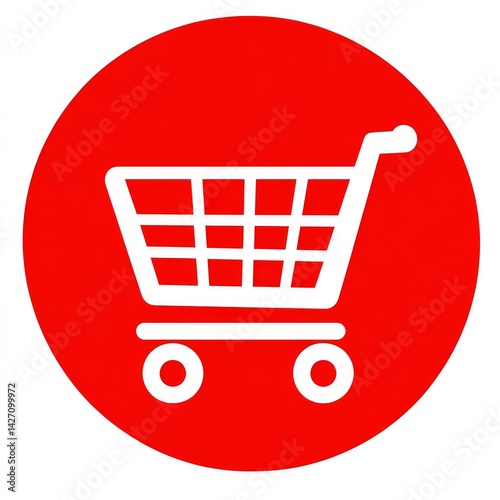 A simple red shopping cart symbol is set against a white backdrop, leaving room for additional text