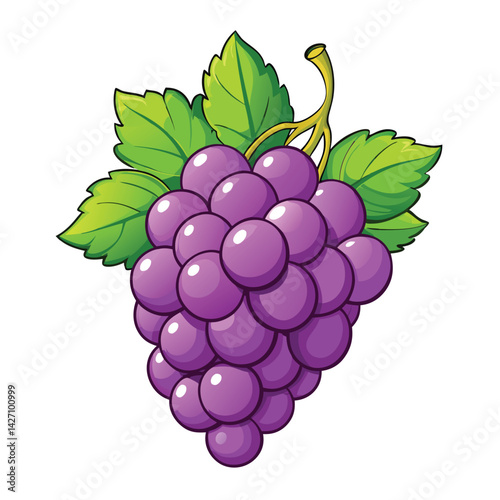 Cluster of purple grapes with green leaves