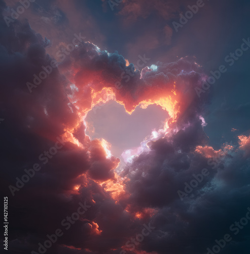 A heart is formed by clouds in the sky