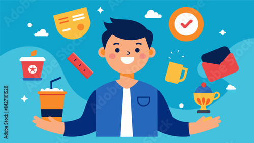 A student taking advantage of free or discounted student events for entertainment rather than spending money on expensive activities.. Vector illustration
