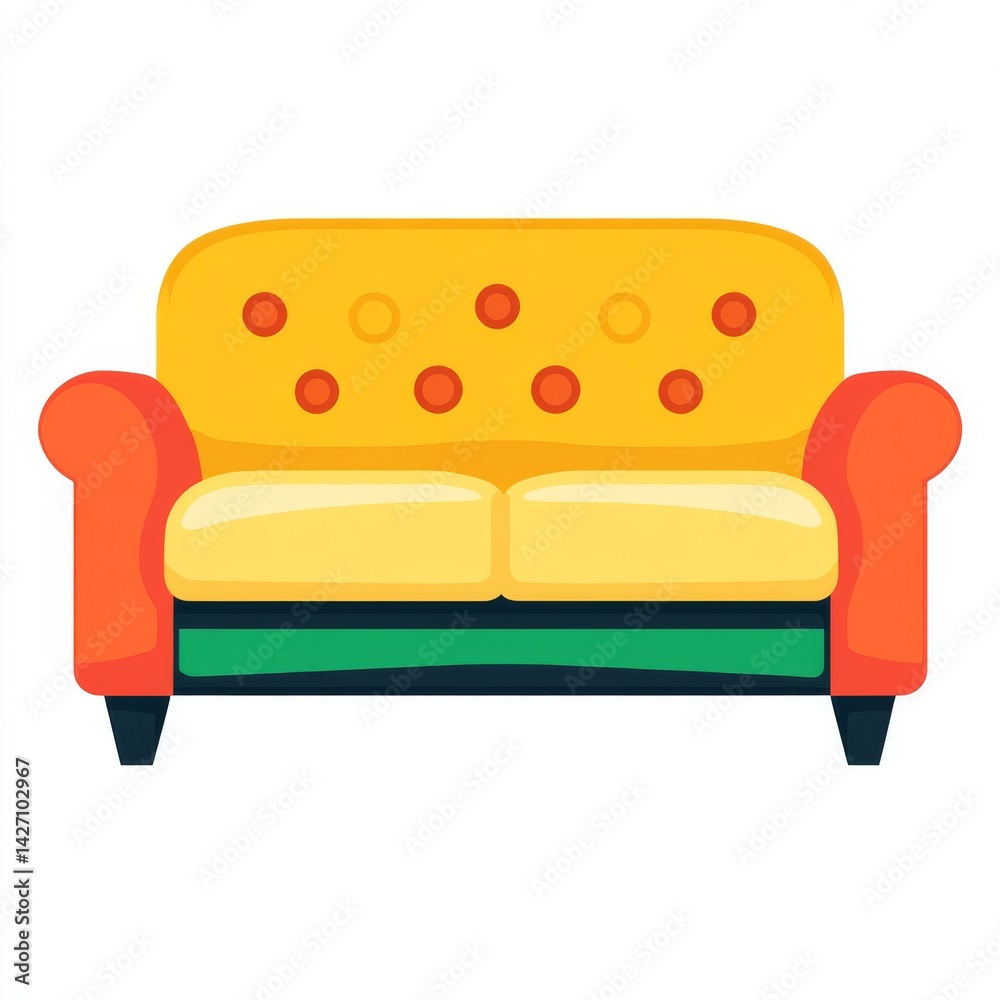 Modern interior decor features a stylish green and orange sofa design set against a white background Modern interior decor features a stylish green and orange sofa design set against a white background