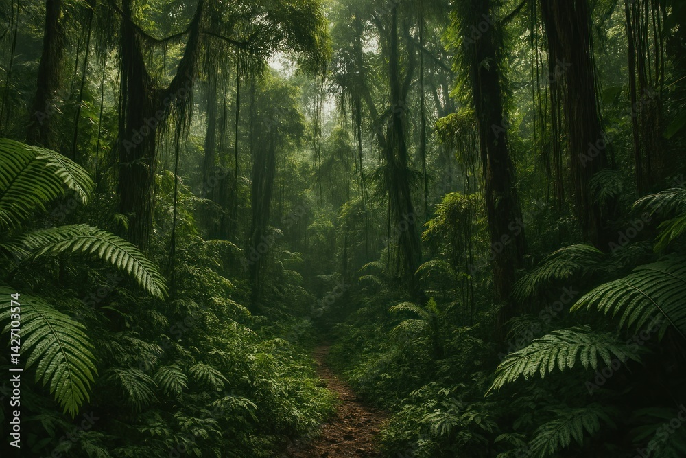 Naklejka premium Lush green rainforest path