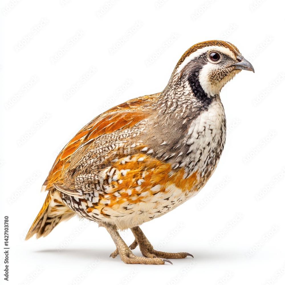 Standing bobwhite quail bird isolated on white background Standing bobwhite quail bird isolated on white background