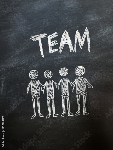 Chalk drawing of a team on a blackboard.