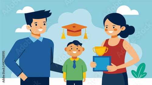 A parent beams with pride and relief as their child receives a partial athletic scholarship knowing that it will help cover a significant portion of. Vector illustration