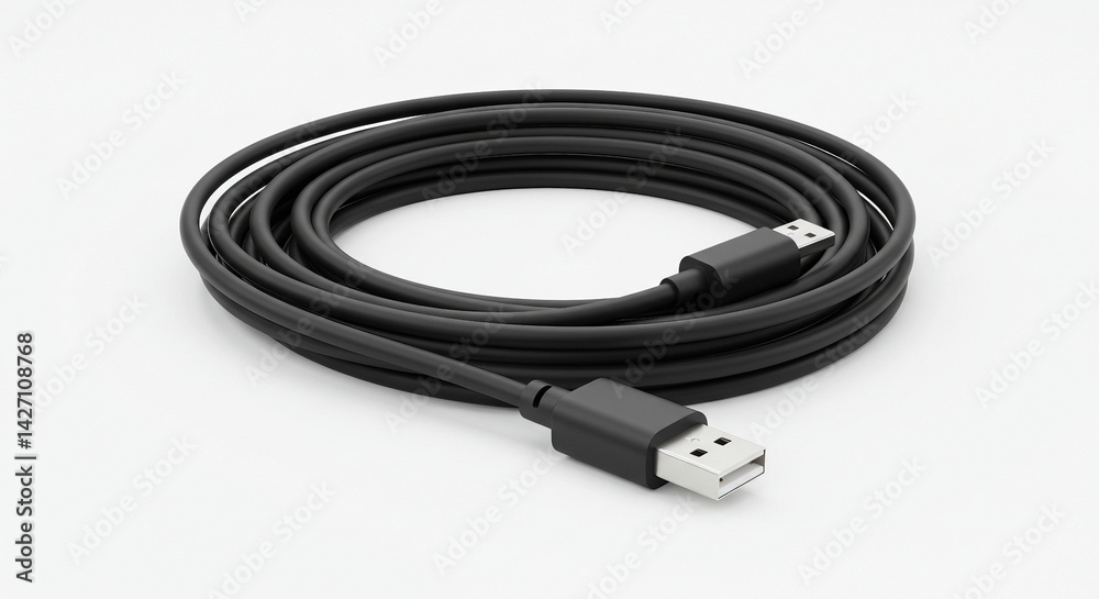 Coiled USB cable isolated on white. Clean tech accessory image for electronics, connectivity or digital lifestyle content. Coiled USB cable isolated on white. Clean tech accessory image for electronics, connectivity or digital lifestyle content.