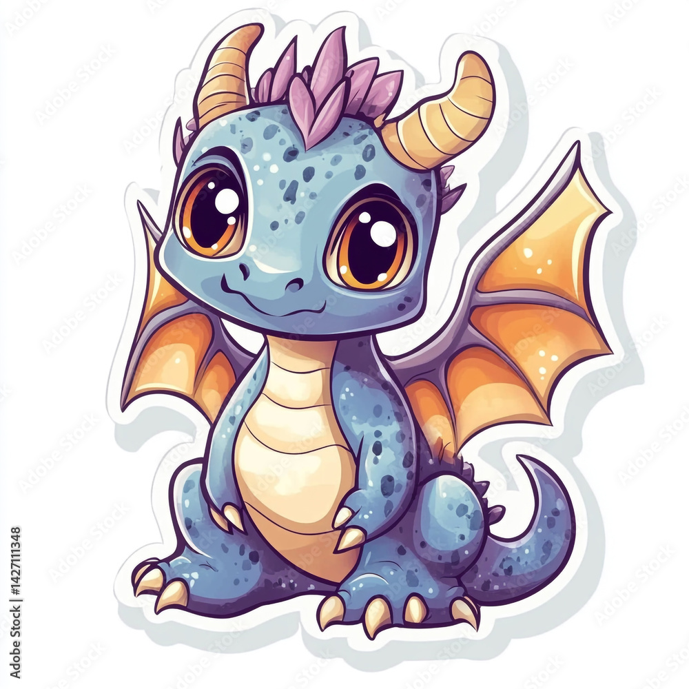 Fototapeta premium A cute cartoon dragon illustration with simple lines and solid colors.