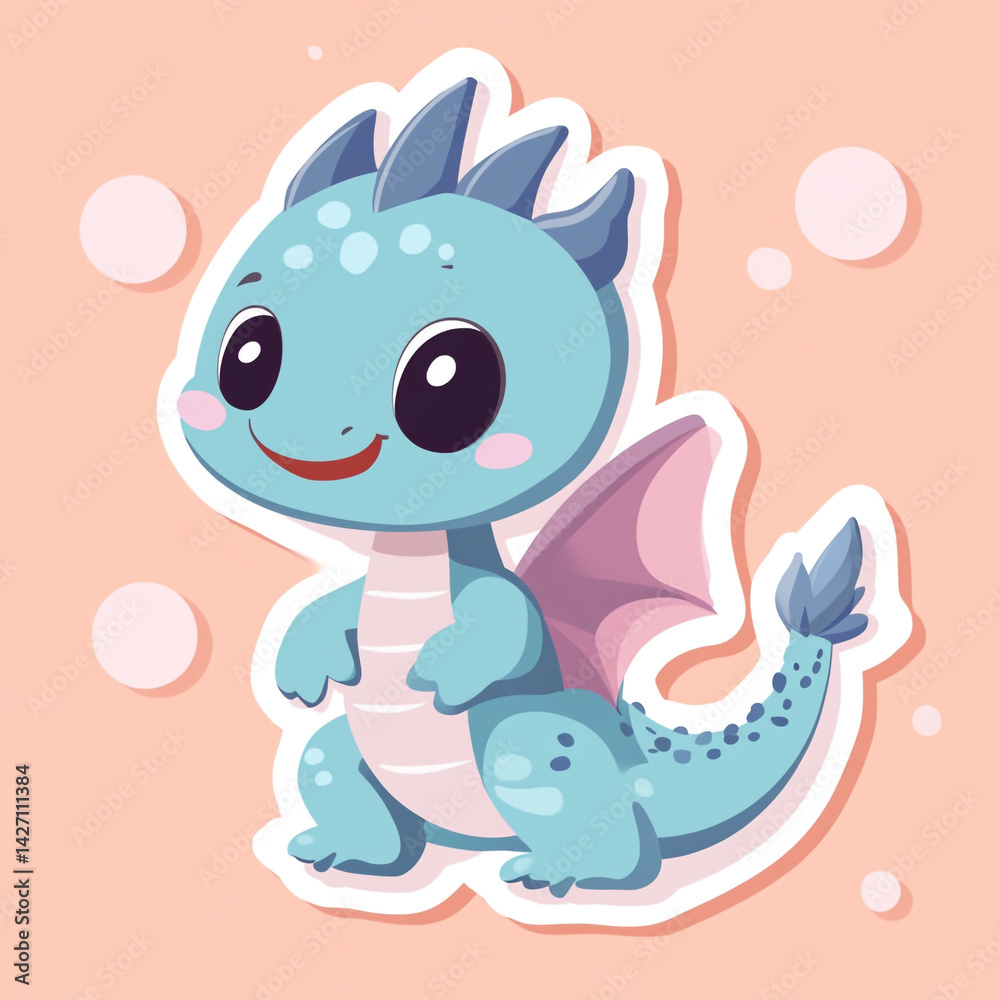 Fototapeta premium A cute cartoon dragon illustration with simple lines and solid colors.