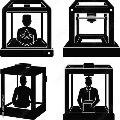 3D Printer silhouette vector