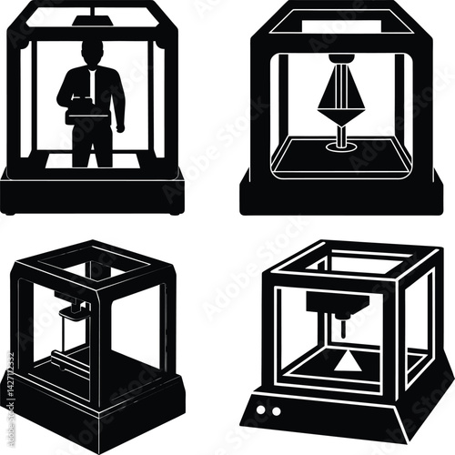 3D Printer silhouette vector