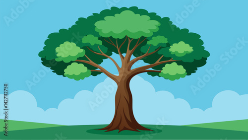 A solitary oak tree standing tall and sy representing the Stoic idea of selfreliance.. Vector illustration