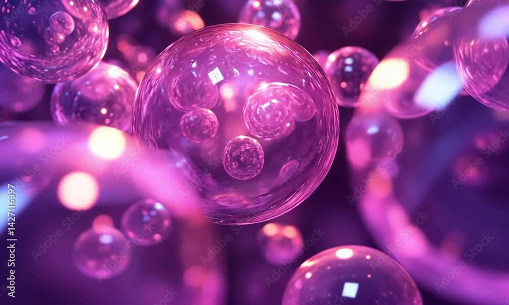 Abstract Purple Bubbles Floating Gently