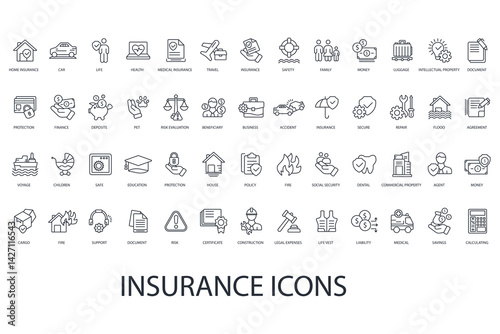 insurance icon set collection .design style with background