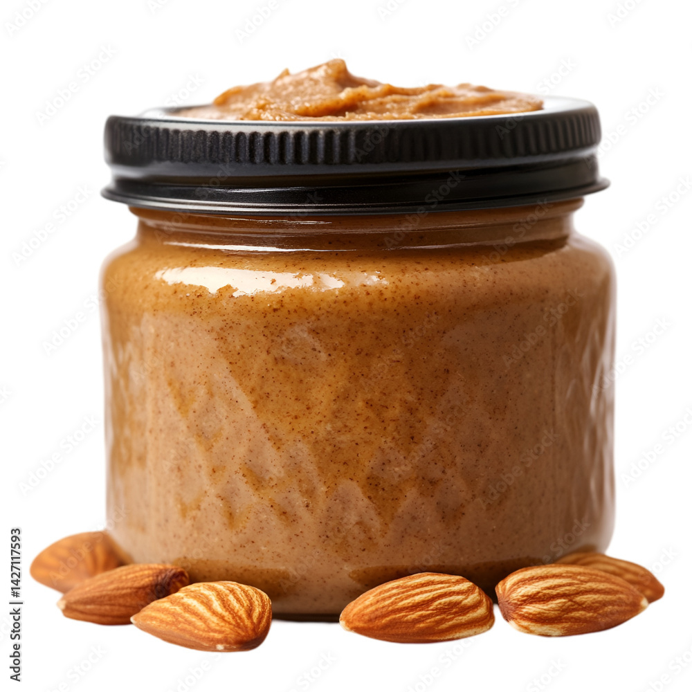 Almond butter in a jar with almonds Almond butter in a jar with almonds