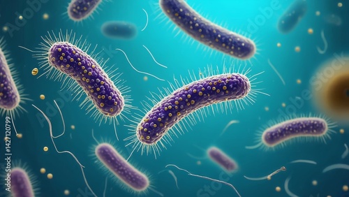 The image depicts numerous bacterial cells in water, highlighting the microscopic nature of these pathogens and their potential impact on health.
