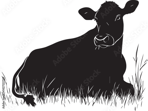 Cow Sitting and Chewing Grass