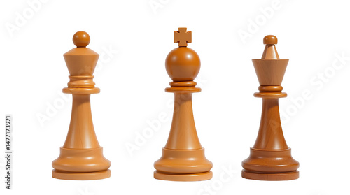Photo of three wooden chess pieces isolated on transparent background.png 