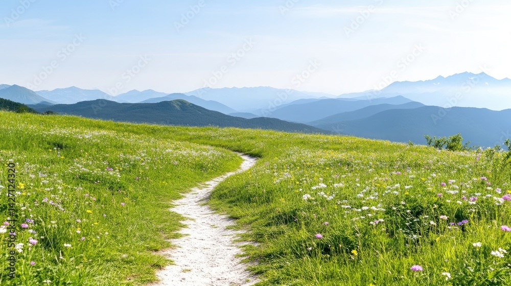 Fototapeta premium Pristine mountain path through wildflowers