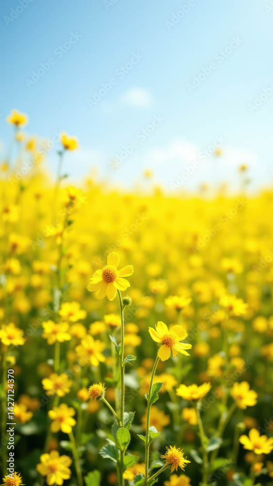 Yellow flower field, vibrant nature landscape. Yellow flower field, vibrant nature landscape.