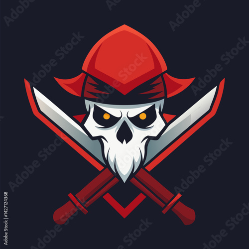Fearless Skull Pirate: A formidable skull, adorned with a crimson bandana and pirate hat, its stern gaze intensified by glowing yellow eyes.