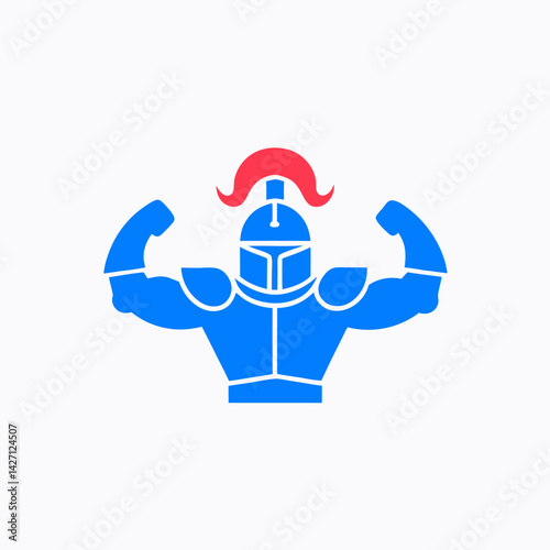 Heroic Warrior: a symbol of strength and protection, depicted as a robust blue knight with a red plume atop his helmet. The image is clean and bold, suitable for a variety of uses.