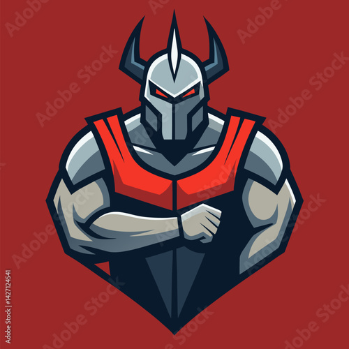 Heroic Sentinel: A stoic, armored figure stands ready, embodying strength and vigilance with piercing eyes and a defiant stance.