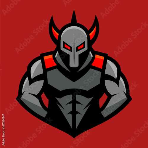 Elite Knight: A fierce knight, clad in formidable armor, embodies strength and resilience against a vibrant crimson backdrop, radiating an aura of stoic determination.