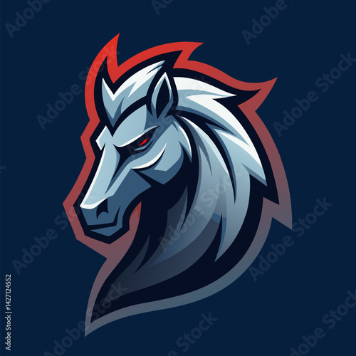 Wallpaper Mural Dynamic Equine Emblem: A powerful and stylized representation of a horse head, exuding strength and determination, rendered in bold hues and sharp lines, perfect for sports team logos. Torontodigital.ca