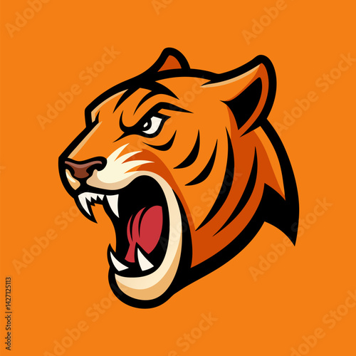 Roar of the Tiger: A fierce and powerful tiger head roars with intensity, its sharp teeth and piercing gaze commanding attention.