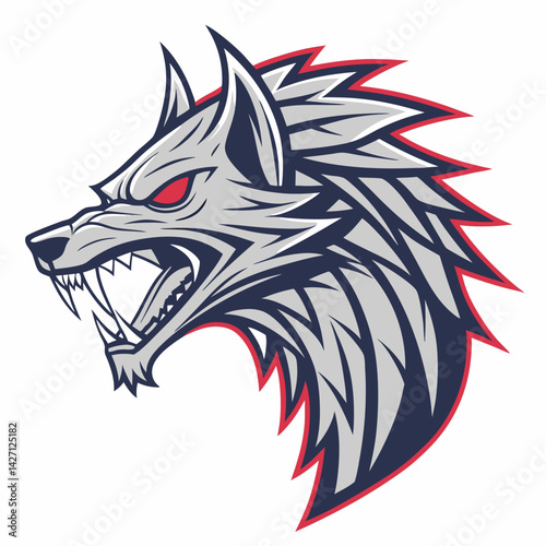 Wolf Graphic with Aggressive Expression: A meticulously crafted graphic showcases the fierce profile of a wolf, baring its fangs with an intense gaze, embodying a spirit of strength and wildness.
