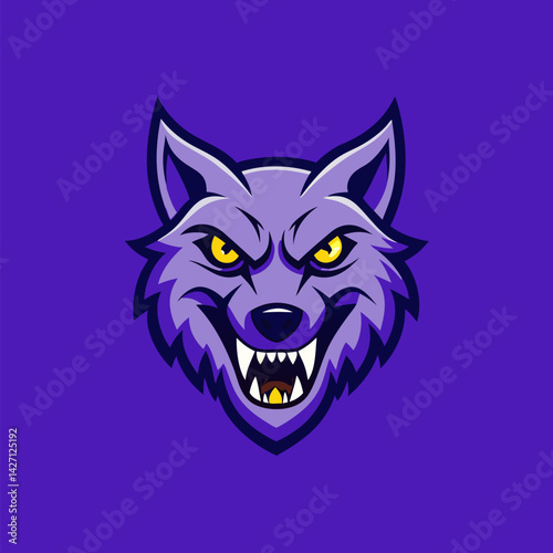 Ferocious Wolf Icon: A captivating depiction of a fierce wolf head in an illustrated style, conveying power and intensity. With a commanding presence.