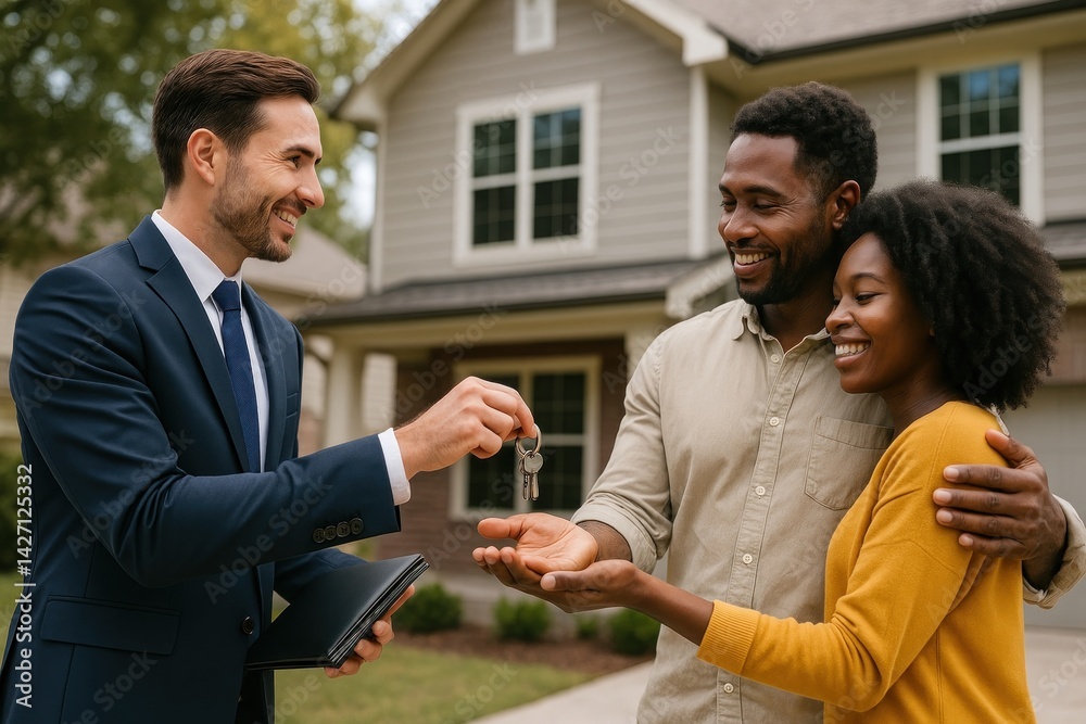 Happy couple receiving keys