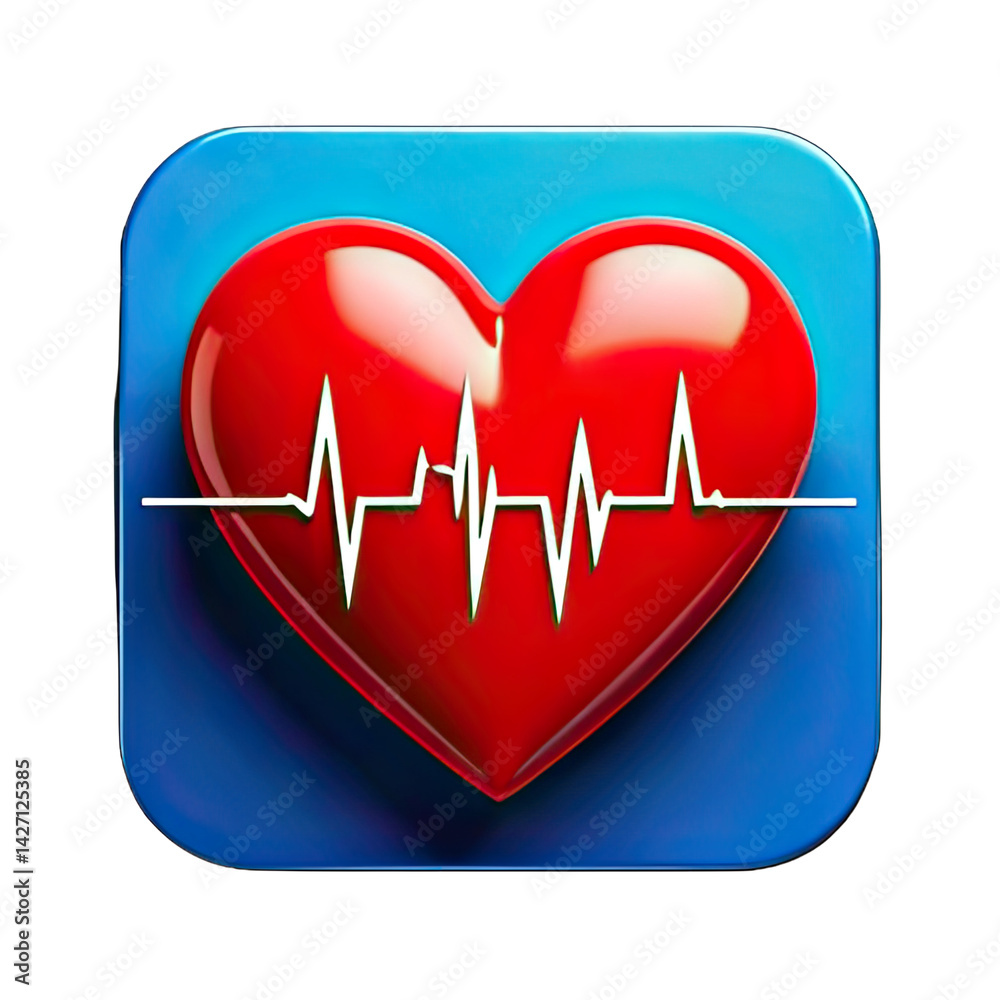 3D Red Heart with ECG Line Icon on Blue Background – Healthcare and Medical Symbol 3D Red Heart with ECG Line Icon on Blue Background – Healthcare and Medical Symbol