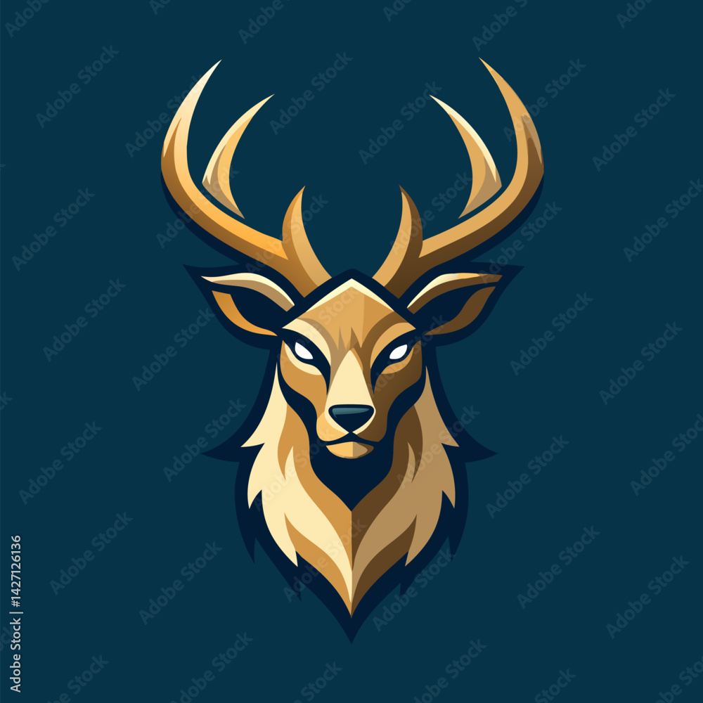 Naklejka premium Majestic Stag Emblem: An illustration of a proud stag, displaying its grand antlers, showcasing nature's elegance, and strength, in a dynamic emblem.