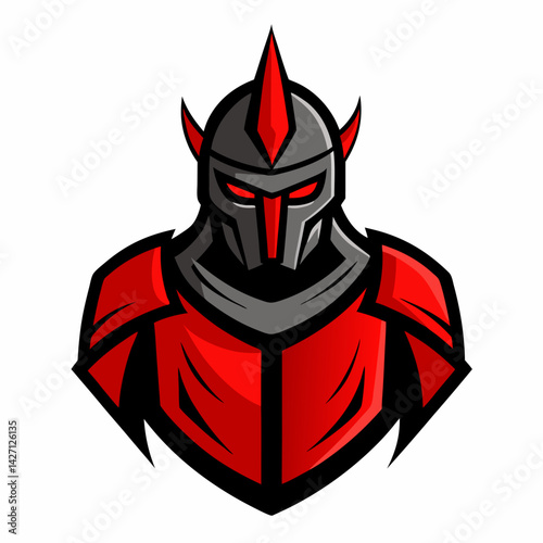 Valor's Emblem: A powerful knight, armored in vibrant red and steely gray, stands ready for battle with a fierce and determined gaze.