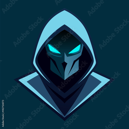 Mysterious Figure in the Shadows: A stylized illustration depicts a cloaked figure, a symbol of stealth and enigma, its glowing eyes piercing through the darkness, a study in digital artwork.