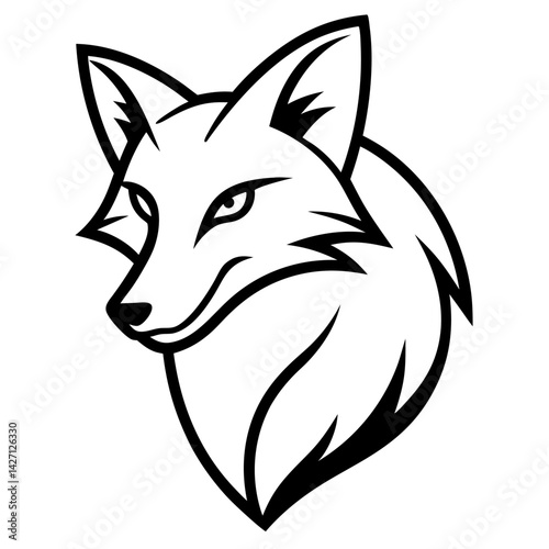 Elegant Fox Portrait: A minimalist illustration showcases a sleek and stylish fox head, drawn in bold black lines against a simple backdrop, focusing on its cunning expression and graceful form.