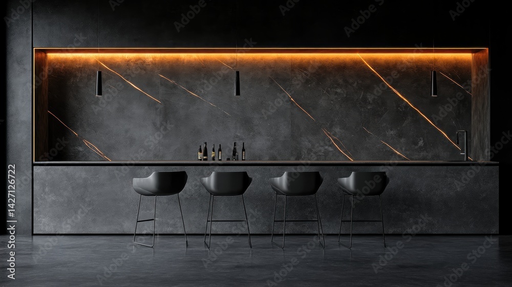 Dark, modern bar interior with illuminated accent.