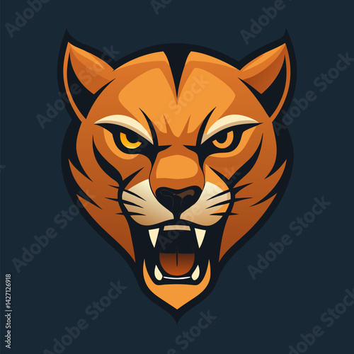 Intense Tiger Mascot: A fierce and powerful tiger mascot with a snarling expression and piercing yellow eyes, designed to evoke strength and dominance for your team or brand.