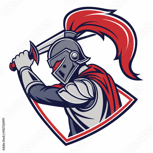 Knight in Shining Armor: A strong knight, donned in gleaming armor, brandishes his sword with resolute purpose and bravery, ready to engage in valiant combat and symbol of medieval valor.
