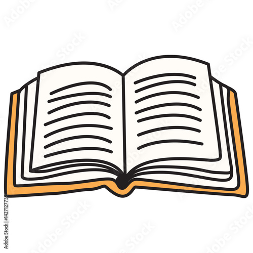 Simple open book in a minimal style, with visible pages and black lines. Ideal for education, reading, literature projects, stickers, or library-themed designs.