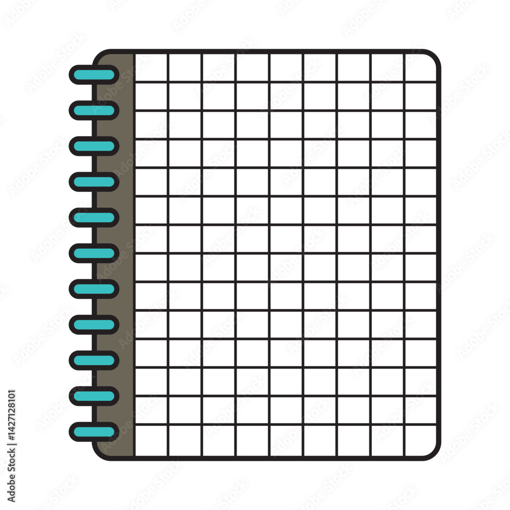 Simple hand-drawn illustration of a spiral grid notebook. Perfect for school, math, planning, journaling, or digital stationery projects. Simple hand-drawn illustration of a spiral grid notebook. Perfect for school, math, planning, journaling, or digital stationery projects.