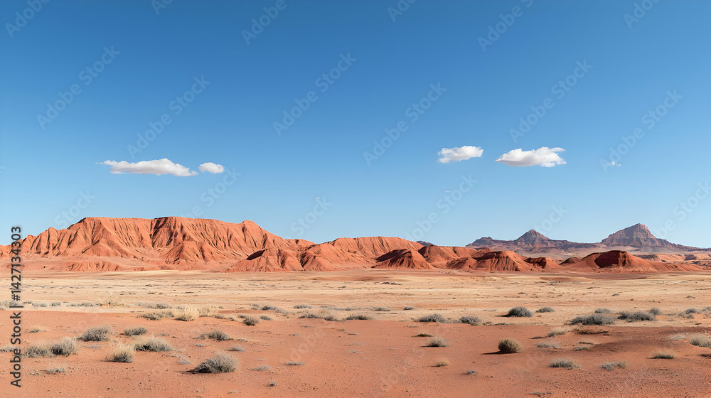 Naklejka premium Red Desert Landscape Under Clear Blue Sky