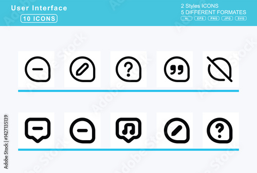 Set of 5 solid user interface icons,comment, info, medical, middle, top