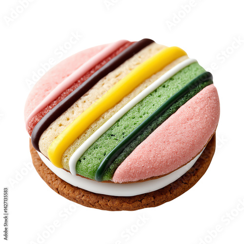 Colorful Striped Sandwich Cookie on Transparent Backgroundisolated, transparent background, clipart, cut out, no background