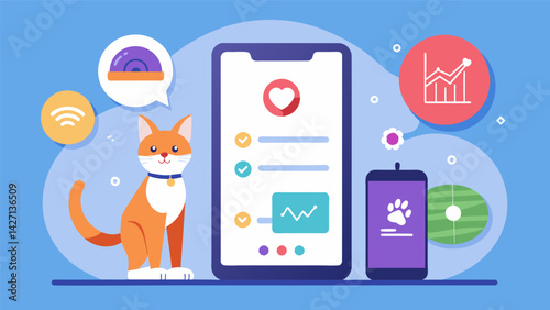 A customizable app that syncs with your pets activity tracker providing realtime updates on your furry friends calorie expenditure and activity level.. Vector illustration