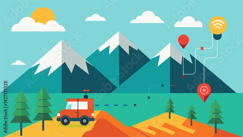 The onboard sensors detect any changes in elevation allowing for precise mapping of the terrain.. Vector illustration