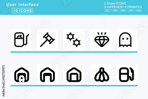 Set of 5 solid user interface icons,gallery, thumbnails, game, board, gamepad, garage